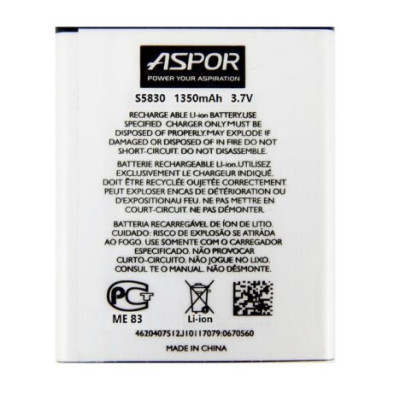 Акумулятор Aspor для Samsung S5830 / S5660 / S6012 / S7500 (EB494358VU) Акумулятор Aspor для Samsung S5830 / S5660 / S6012 / S7500 (EB494358VU)