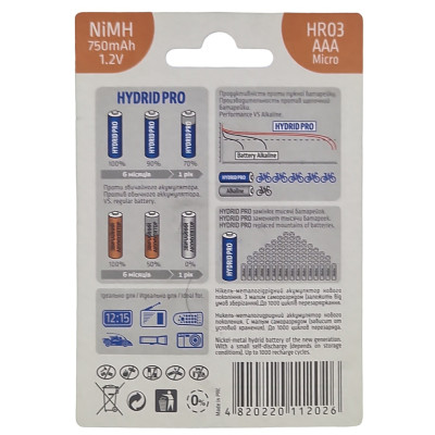 Акумулятор R03 (AAA) Mastak (750mAh) Ni-Mh 2bl (ціна за 1шт)
