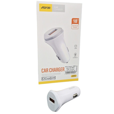 Автомобільний зарядний пристрій Aspor A901 блочок (QC3.0/18W) LED- білий