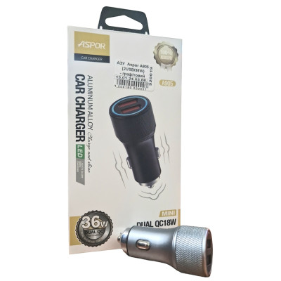 Автомобільний зарядний пристрій Aspor A905 (2USB/36W)- графітовий