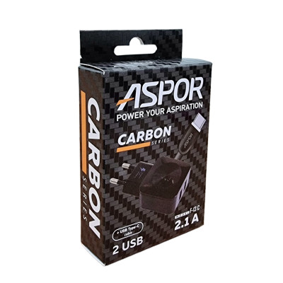 Мережевий зарядний пристрій Aspor F13C Carbon Series 2.1A/2USB + USB кабель Type-C- чорний Мережевий зарядний пристрій Aspor F13C Carbon Series 2.1A/2USB + USB кабель Type-C- чорний