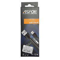 USB кабель Aspor A75 глянсовий Lightning (2A/1.2м)- чорний USB кабель Aspor A75 глянсовий Lightning (2A/1.2м)- чорний
