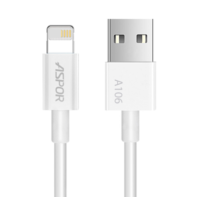 USB кабель Aspor A106 Lightning Econom пак 2.1A/1.2м- білий