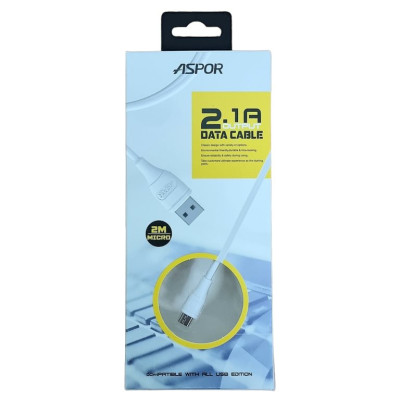 USB кабель Aspor AC-01 Plus Micro 2.1A/2м- білий