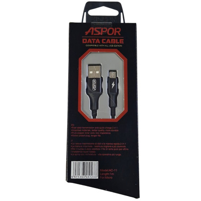 USB кабель Aspor AC-11 Micro 2.4A/1.2м- чорний