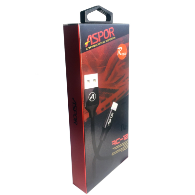 USB кабель Aspor AC-12 Lightning 2.4A/1.2м- сірий