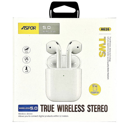 Bluetooth навушники Aspor A616 (AirPods)- білий