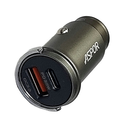 Автомобільний зарядний пристрій Aspor A908 30W PD QC (UCB C+A )- чорний Автомобільний зарядний пристрій Aspor A908 30W PD QC (UCB C+A )- чорний