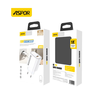 Мережевий зарядний пристрій Aspor A803 18W QC 3.0- білий Мережевий зарядний пристрій Aspor A803 18W QC 3.0- білий