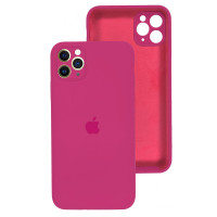 Накладка (з мікрофіброю) Silicon Case Full Camera для iPhone 11 (6.1) квадратні кути- малиновий