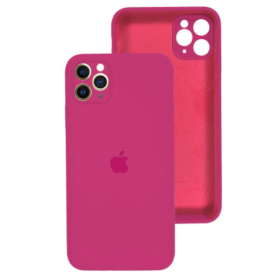 Накладка (з мікрофіброю) Silicon Case Full Camera для iPhone 11 (6.1) квадратні кути- малиновий