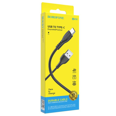USB кабель Borofone BX51 Triumph Type-C 3A (1m)- чорний USB кабель Borofone BX51 Triumph Type-C 3A (1m)- чорний
