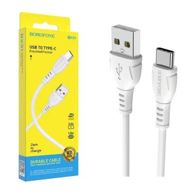 USB кабель Borofone BX51 Triumph Type-C 3A (1m)- білий USB кабель Borofone BX51 Triumph Type-C 3A (1m)- білий