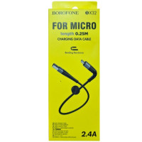 USB кабель Borofone BX32 Munificent nylon Micro USB (0.25м/2.4A)- чорний