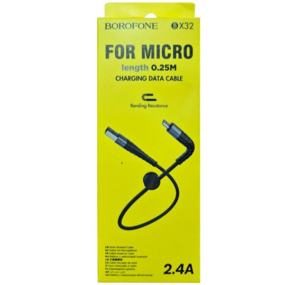 USB кабель Borofone BX32 Munificent nylon Micro USB (0.25м/2.4A)- чорний USB кабель Borofone BX32 Munificent nylon Micro USB (0.25м/2.4A)- чорний