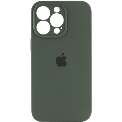 Накладка (з мікрофіброю) Silicon Case Full Camera для iPhone 15 Pro (6.1)- темно-зелений