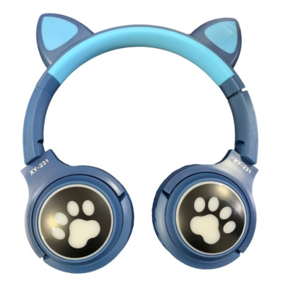 Bluetooth навушники CAT Ear XY-231 LED (Вушка)- темно-синій
