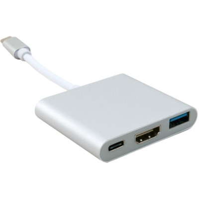 Перехідник (конвертер) 4K Type-C to Device 3в1 (HDMI+USB3.0+Type-C)- білий