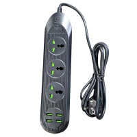 Мережевий подовжувач WUW C133 3 розетки + 4USB (2.1A / 2m)- чорний Мережевий подовжувач WUW C133 3 розетки + 4USB (2.1A / 2m)- чорний