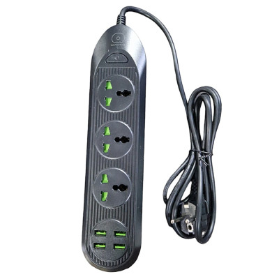 Мережевий подовжувач WUW C133 3 розетки + 4USB (2.1A / 2m)- чорний Мережевий подовжувач WUW C133 3 розетки + 4USB (2.1A / 2m)- чорний