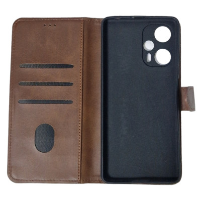 Чохол-книжка Leather Folio New для Xiaomi Redmi Note 12 Turbo / Poco F5 (магнітна застібка)- коричневий