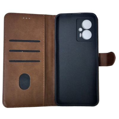 Чохол-книжка Leather Folio New для Xiaomi Redmi Note 12T Pro (магнітна застібка)- коричневий