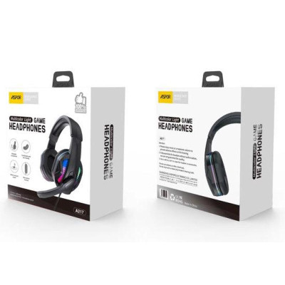 Навушники накладні з мікрофоном Aspor A217 RGB для комп`ютера ігрові- чорний