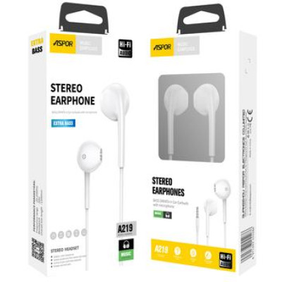 Навушники Aspor A219 EarPods з мікрофоном- білий