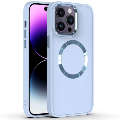 Накладка шкіряна Bonbon Leather Metal Style with Magnetic для iPhone 15- синій туман