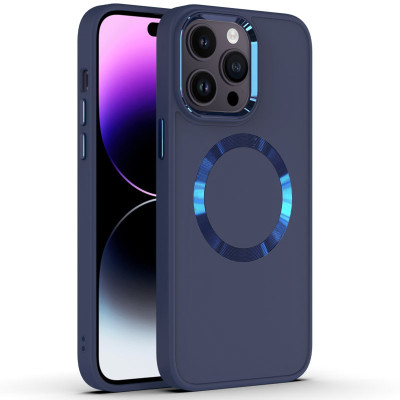 Накладка шкіряна Bonbon Leather Metal Style with Magnetic для iPhone 15 Pro- темно-синій