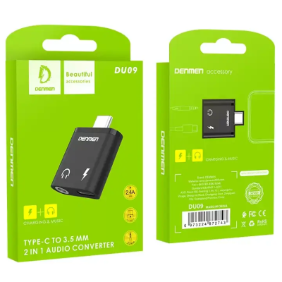 Перехідник Denmen DU09 Type-c to 3.5mm 2in1 (зарядка + навушники) Перехідник Denmen DU09 Type-c to 3.5mm 2in1 (зарядка + навушники)