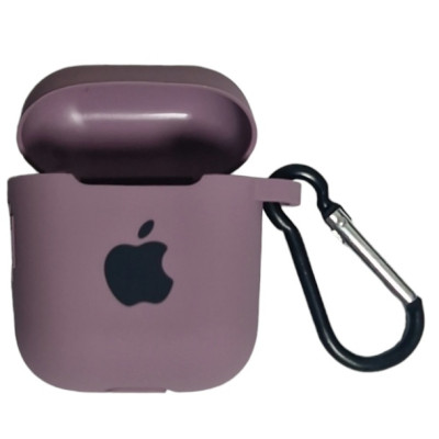 Чохол Silicone Case для AirPods 1/2 з яблуком, з карабіном- ліловий
