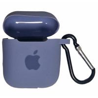Чохол Silicone Case для AirPods 1/2 з яблуком, з карабіном- лавандовий сірий