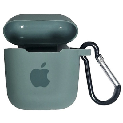 Чохол Silicone Case для AirPods 1/2 з яблуком, з карабіном- зелена трава