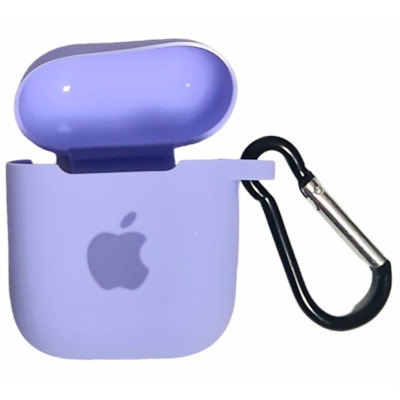 Чохол Silicone Case для AirPods 1/2 з яблуком, з карабіном- бузковий