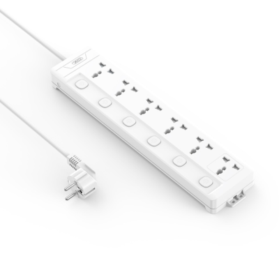Мережевий подовжувач XO WL18 на 6 розеток 10A/250V (2m)- білий