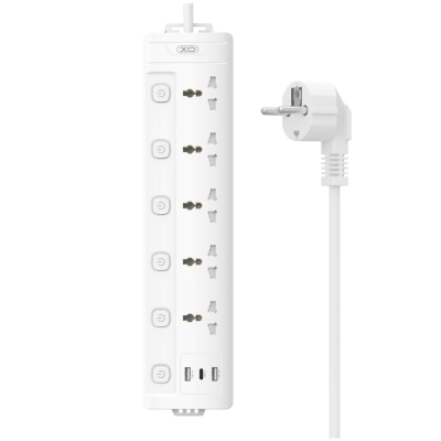 Мережевий подовжувач XO WL19 на 5 розеток+2USB+Type-C 10A/250V (2m)- білий Мережевий подовжувач XO WL19 на 5 розеток+2USB+Type-C 10A/250V (2m)- білий