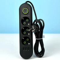 Мережевий подовжувач UA Power F03U на 3 розетки + 3USB (2м)- чорний Мережевий подовжувач UA Power F03U на 3 розетки + 3USB (2м)- чорний
