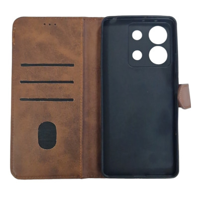 Чохол-книжка Leather Folio New для Xiaomi Redmi Note 13 Pro 4G / Poco M6 Pro 4G / Redmi Note 14s (магнітна застібка)- коричневий