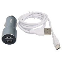 Автомобільний зарядний пристрій Aspor A931 Metal Fast Charge (2USB / 2.4A) + USB кабель Type-C- сірий