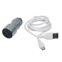 Автомобільний зарядний пристрій Aspor A931 Metal Fast Charge (2USB / 2.4A) + USB кабель Micro- сірий