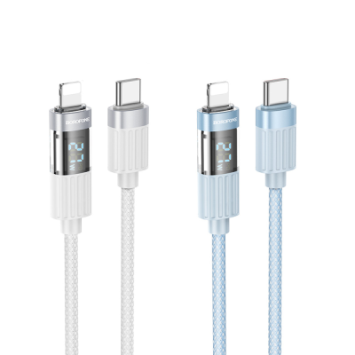 USB-C кабель Borofone BU46 Basic PD27W Type-C to Lightning with display 1.2m- сірий