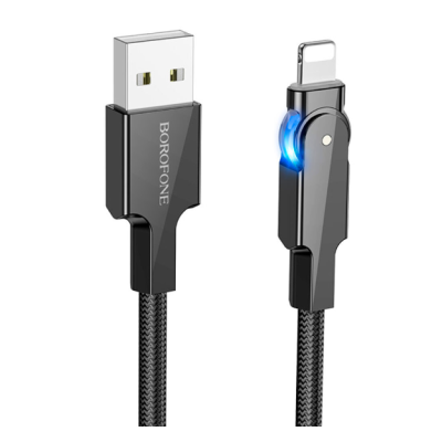 USB кабель Borofone BU41 Kelly 2.4A (поворотний 360` / LED indicator) Lightning 1.2m- чорний