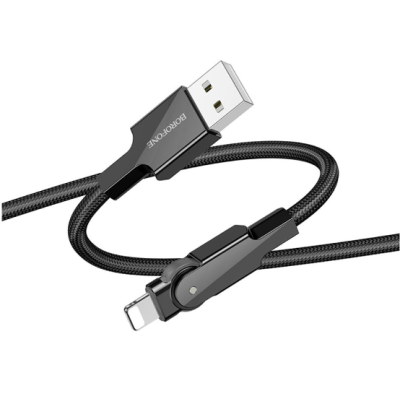 USB кабель Borofone BU41 Kelly 2.4A (поворотний 360` / LED indicator) Lightning 1.2m- чорний