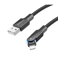 USB кабель Borofone BU41 Kelly 2.4A (поворотний 360` / LED indicator) Lightning 1.2m- чорний USB кабель Borofone BU41 Kelly 2.4A (поворотний 360` / LED indicator) Lightning 1.2m- чорний