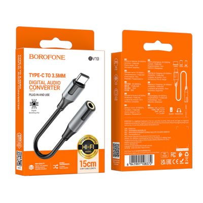 Перехідник Borofone BV19 Type-c to 3.5mm 15см- чорний Перехідник Borofone BV19 Type-c to 3.5mm 15см- чорний