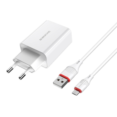 Мережевий зарядний пристрій BOROFONE BA21A 18W (QC3.0) + USB кабель Micro- білий Мережевий зарядний пристрій BOROFONE BA21A 18W (QC3.0) + USB кабель Micro- білий