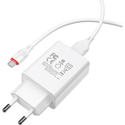 Мережевий зарядний пристрій BOROFONE BA21A 18W (QC3.0) + USB кабель Micro- білий