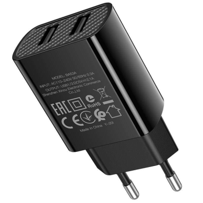 Мережевий зарядний пристрій BOROFONE BA53A (2USB/2.1A)- чорний Мережевий зарядний пристрій BOROFONE BA53A (2USB/2.1A)- чорний