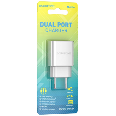 Мережевий зарядний пристрій BOROFONE BA53A (2USB/2.1A)- білий